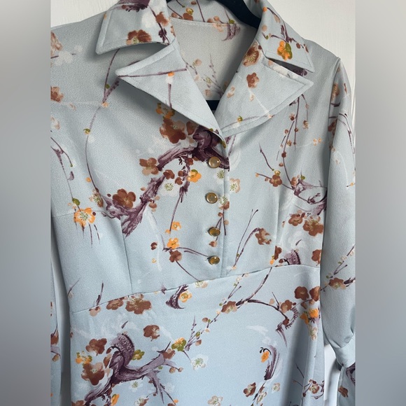 Vintage 1970s Blue Floral Midi Dress - Picture 13 of 13